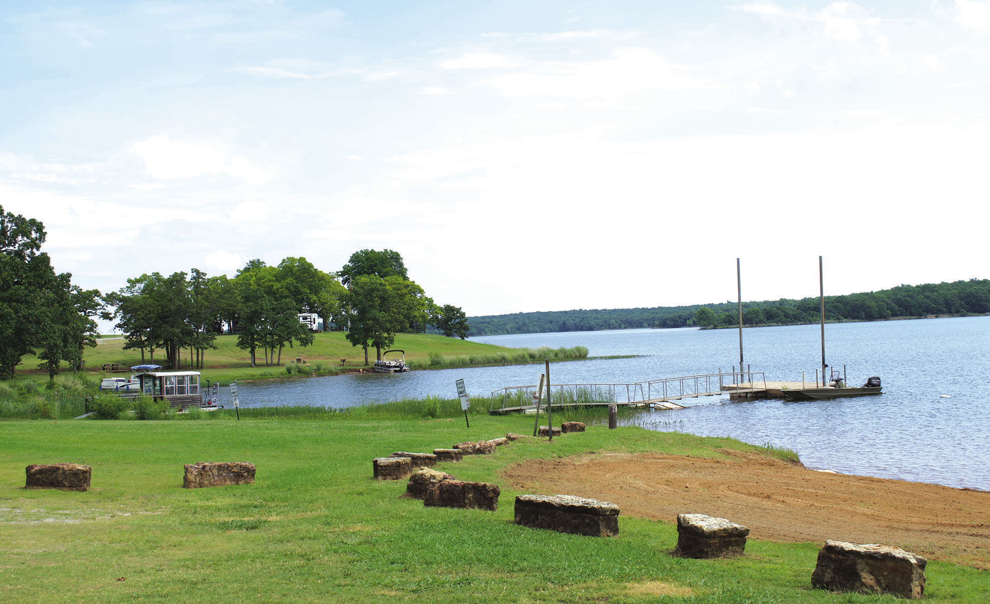 The beach and dock at Stroud Lake. Photo/Andrew Frazier