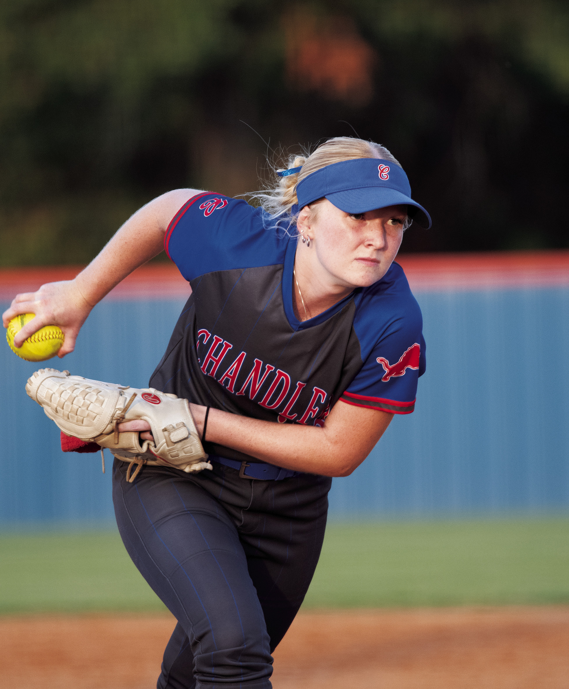 Chandler pitcher Paige Keeling pitches with intensity last week during the Lady Lions’ come-from-behind 6-3 victory over district rival Keifer. The fastpitch playoffs will be in full swing this week as the Lady Lions and other Class 3A and 4A schools join the Class 2A, A and B teams. Chandler was originally scheduled to host the regional Thursday, but it was moved to Tuesday. For more on fastpitch, see Page 1D. Photo/Brian Blansett