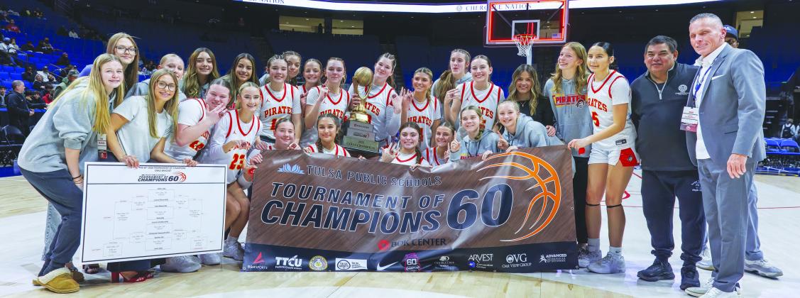 Dale’s Lady Pirates pose after winning the Tournament of Champions last week. The DLPs, ranked No. 1 in Class 2A and10-1 going into Tuesday night’s game with Jones, beat Class 5A Carl Albert and Class 6A powers Bixby and Union. Photo/Rick Hester