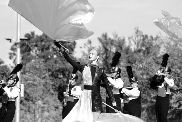 The McLoud marching band performs during the preliminary competition on Sept. 26. Photo/Landon Gray