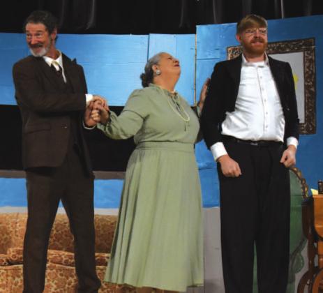 David Timmons (far left) greets Dani Skelton (center), who is enamored with Tyler Peters. Photo/Emily Kalka