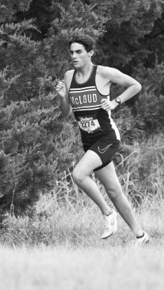 McLoud’s Ryan Copeland en route to a first-place finish at the 66 Conference meet. Photo/Brian Blansett