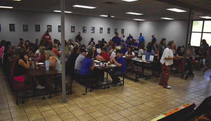 Teachers at Chandler Public Schools enjoy a welcome back breakfast at Park Road Elementary on behalf of the Chandler Area Chamber of Commerce. The organization hosts the breakfast every year and hands out raffle prizes donated by members. Photo/ Emily Kalka