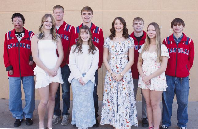 The wrestling homecoming court is (from left to right) Will Conley, Brylee Waldman, Brody Waldman, Paidyn Eyestone, Bryar Dryden, Shailey Penn, Landon Earp, Hannah Campbell and Derek Perkins. Homecoming will be Thursday at 6 p.m. before the Lions’ dual with Bethel. Photo/Brian Blansett