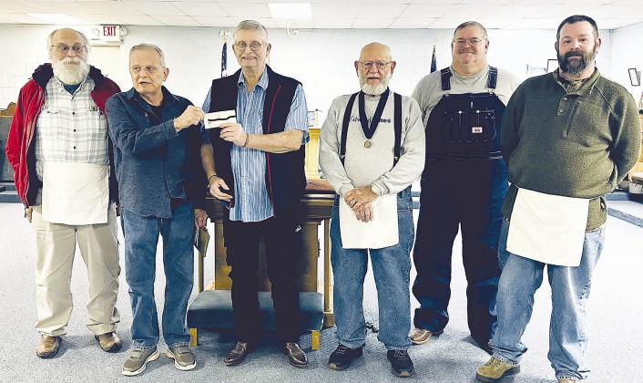 The Wellston Masonic Lodge 369 presents a check to Randy Franklin. The check was from a recent fundraiser and auction held in Wellston in December sponsored by the Wellston Masonic Lodge, plus matching funds from the Masonic Charity Foundation. This fundraiser had great support from Randy’s family and the Wellston Community. A special thanks to Ronald Whitnah the auctioneer. From the left are Paul Ressler, Ron Real, Randy Franklin, JF Caldwell, James Thompson and Andrew Ressler.