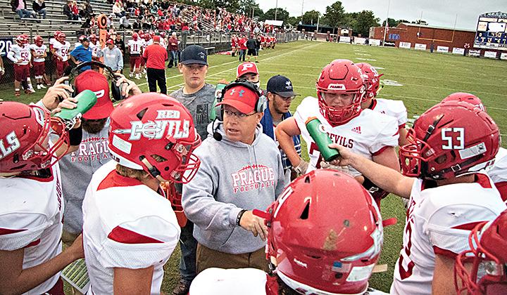 Action from the Stroud vs. Prague football game