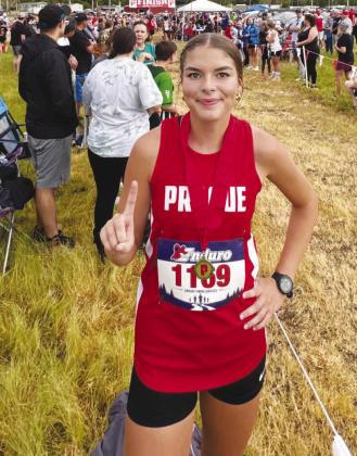 Hailey Johnson after winning the cross country meet at Prague on Saturday. Photo/Monica Johnson