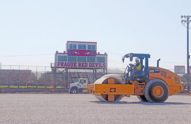 Construction workers continue to push forward as they lay the foundation for the new turf that’s coming to Prague’s Red Devil Field. Photos/ Stephanie Woolsey