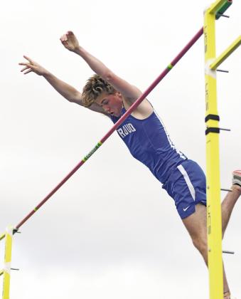 Former state champion polce vaulter Drew Clovis from Stroud set a personal record with a vault of 14 feet and won the Tiger Classic track meet Saturday at Stroud. For more photos from the event, please see Pages 2C and 3C. For additional results, please see Page 4C. Photo/Brian Blansett