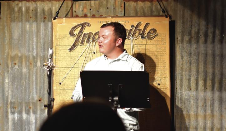 Zach Fisher, left, and Esther Kerr, right, were the two other featured storytellers in the June 20 edition of the “Same Sky” series at Lincoln County On-Stage. Photos/Emily Kalka