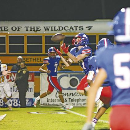 Jack Weger (17) intercepts a Bethel pass at the 10-yard line. Photo/Brian Blansett