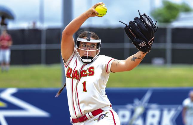 Dale’s Boo Herber fires in a pitch in the small school all-state game. Photos/Rick Hester