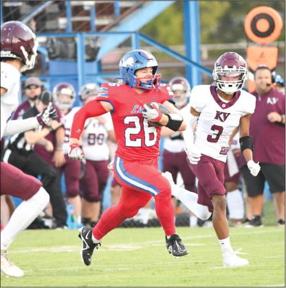 Chandler’s (26) Carson Clagg created the visual metaphor for the game as he pierced the Kellyville defense in the first quarter. Photo/Brian Blansett