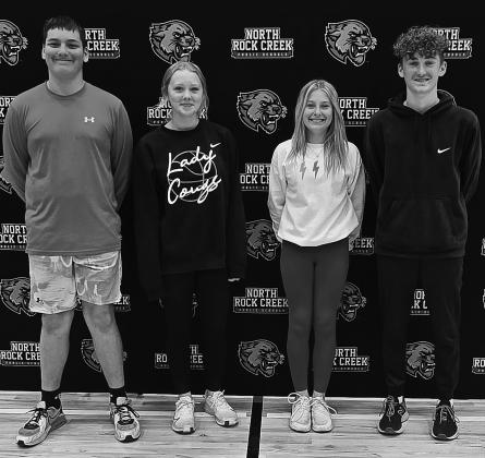 North Rock Creek Middle School recently announced its students of the month. From left, they are: 7th graders Gabe Hobbs and Kassidy Streber, and 8th graders Paislee Danker and Jake Hacker.
