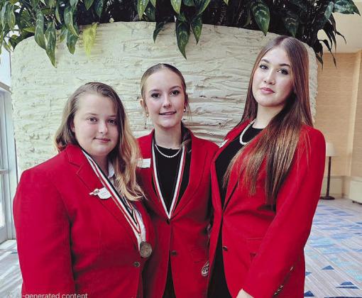 From left to right, Stroud High School students Issy Greene, Lorah Brackeen and Isla Arballo attend the 80th FCCLA National Leadership Conference in Orlando, Florida, from July 5 to 9. Photo/Dulayna Murray