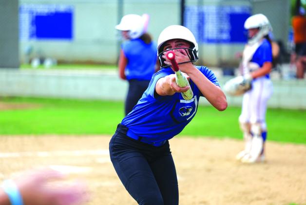 Miyah Clark celebrates her infield homerun against Holdenville. Photo/Beth Young