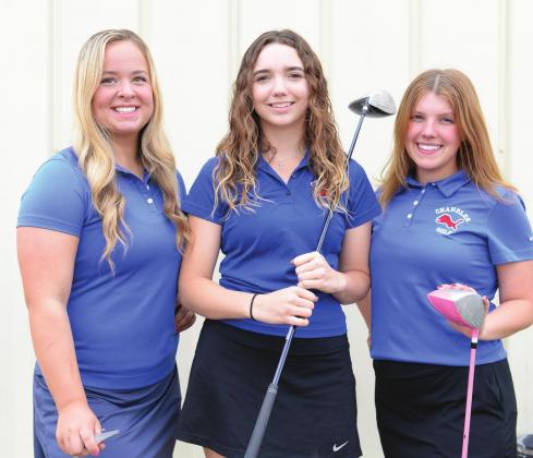 Top, Davenport golfer Fisher Reed with his coach and stepdad, John Greenfield. Above, the Chandler girls golf team of Caroline McCalip, Kenzie Cowden and Delaney Haley. Photos/Brian Blansett