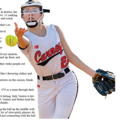 Sara Kirkpatrick delivers a pitch against Mulhall-Orlando. Photo/ Rick Hester