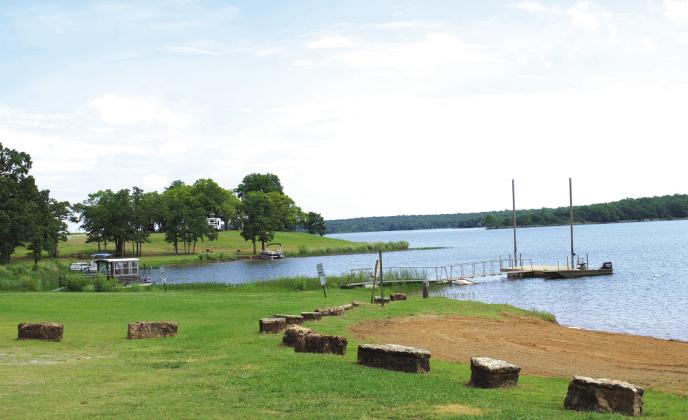 The beach and dock at Stroud Lake. Photo/Andrew Frazier