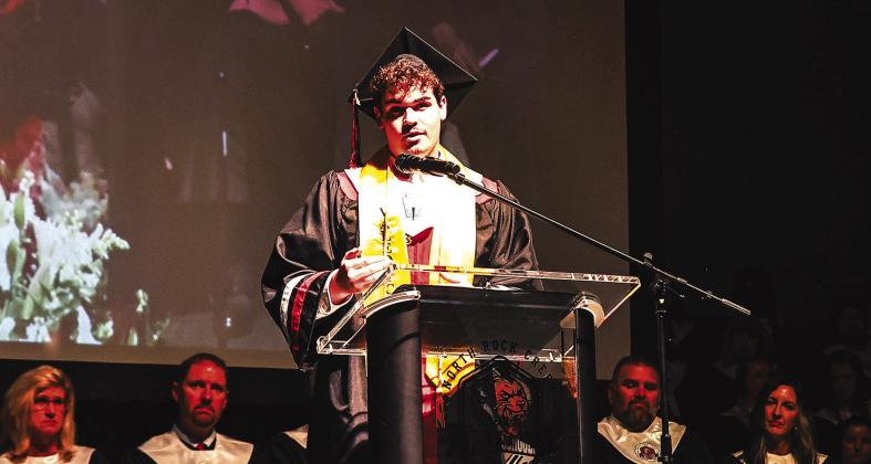 Cody Jones, co-valedictorian, gives the senior speech. Photo/Sheryl Gowin