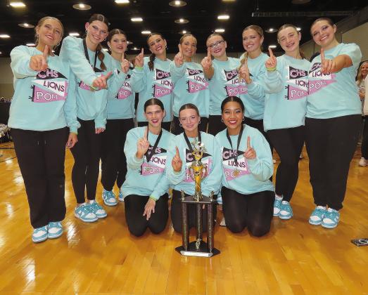 The Chandler High School Pom Squad is the 3A Jazz State Champion for the third year in a row. The team competed at the OSDTDA State Championships on Dec. 13 and 14 in Tulsa at the Cox Communication Center. They also placed fourth in jazz overall, keeping company with 5A and 6A schools, according to Coach Holly Hilgenfeld. They also got runnerup in 3A Hip-hop. Photo Submitted/ Holly Hilgenfeld.