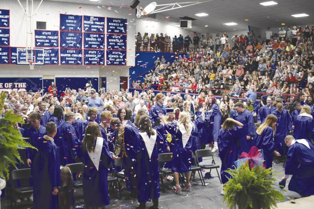The Chandler High School Class of 2024 celebrates at the end of its graduation ceremony on Friday at the Freeman Fieldhouse. Graduation was just one of the highlights of Chandler’s annual alumni weekend. This year’s festivities expanded to include a bowling tournament, along with the usual golf tournament, poker run, parade, banquet and parties. For more photos from the Chandler Alumni Weekend, see Page 2A. Photo/Emily Kalka