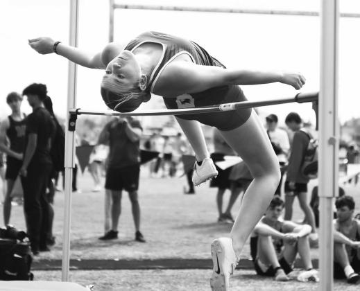 Blaklei Smith from Chandler, above, took second in the high jump at the Tiger Classic Saturday in Prague. Photo/Brian Blansett