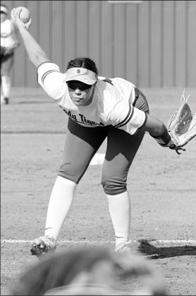 Here’s a catcher’s eye view of Stroud pitcher Jadyn Young as she winds up in the Lady Tigers’ game against Chandler on Friday. Photo/Brian Blansett