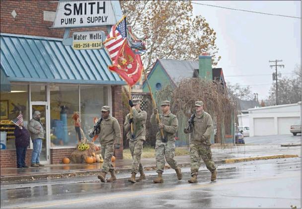 Monday morning broke cold and rainy, but it didn’t deter Lincoln County from honoring the nation’s veterans. Above, the color guard led the annual parade along Manvel Avenue. For more Veterans Day photos and related stories, please see Pages 7A and 8A. Photo/Kindra Coffman