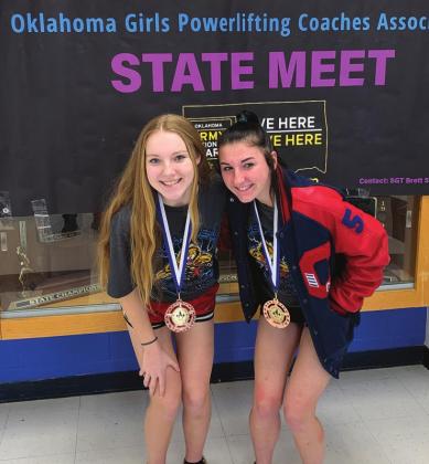 Above, the Chandler High School powerlifting team, which finished fourth at the state meet. Below, Kalee Peery and Grace Hulsey, who finished third in their respective classes.