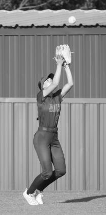 Chandler outfielder Elli Hilgenfeld makes a play in center field during the Lady Lions’ district win over Kiefer. Photo/Brian Blansett