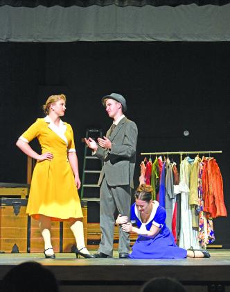 Allison Radcliffe (Julia) and Colton Miller (Stan) ignore a crying Hannah Davis (Margaret) while performing in the one act “Murder Box” at the Performing Arts Center at Chandler High School. The student troupe competed with the program at the Oklahoma Thespians One Act Festival on Sept. 26. Photo/Emily Kalka