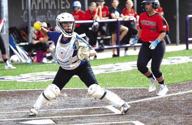 Carly Miller from Stroud gets the out at home against Davenport.