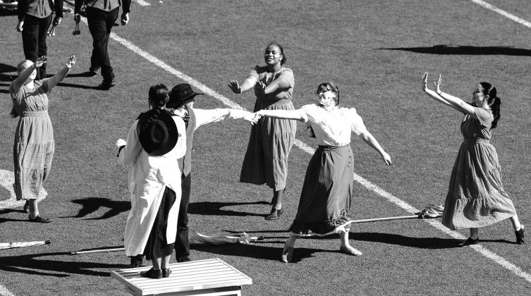 Bethany Descher (center) dances with Isaac Myers, surrounded by (Lto R) Carly Carouthers, Heaven Richmond and Izzy Simpson, with Karyss Campbell in front. Photo/Emily Kalka
