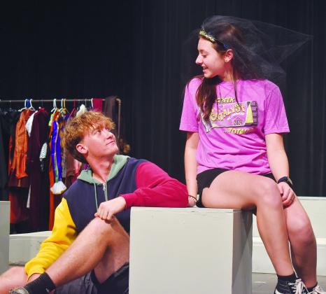Abover, Chandler junior James Kerr, left, and sophomore Caballa Reno, right, play Hamlet and Ophelia in a scene from Chandler High School’s one-act, “How to Survive Being a Shakespeare Play.” The troupe competes in regionals on Oct. 10. Photo/ Below, freshman Cooper Lincoln and sophomore Alexis Birney play couple Chris and Ann from Arthur Miller’s “All My Sons.” The school is competing in one-act regionals on Oct. 15. Photos/Emily Kalka