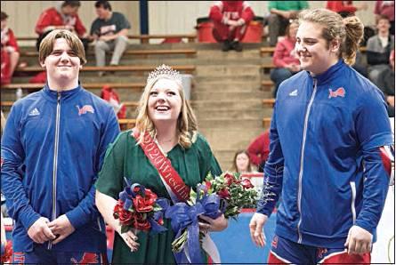right, as wrestling Homecoming queen on Thursday. With Morgan are escorts Dylan Mahan and Caedon Parris. With Pepper are escorts Tristen Redford and Braden Redford. Photos/Brian Blansett and Chelsea Weeks