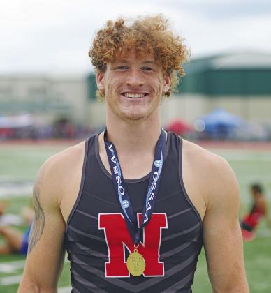 Top, Chandler’s James Duncan (in red) won his second straight Class 3A state championship in the 110-meter hurdles Saturday. Photo/Brian Blansett. Left, Stroud sophomore Peyton Davis won Class 2A state championships in the 100-meter hurdles, 100-meter dash and 200-meter dash. Photo/Mario Holland. Above, North Rock Creek’s Maddox Motley swept the Class 4A hurdles, winning the 110 meters and 300 meters at the state meet in Catoosa. Photo/Brian Blansett. Fore more on the state track meets,