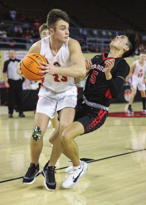 Top, Dale girls coach Eric Smith gets some air late in the third quarter of the Lady Pirates’ loss to Silo. Left, Palmer Jones drives the lane against Morrison in the first round of the state tournament. Photos/ Rick Hester