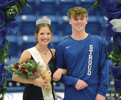Stroud Homecoming queen Haylee Durrence poses with escort Drew Clovis during the coronation Friday night. Photo/Brian Blansett