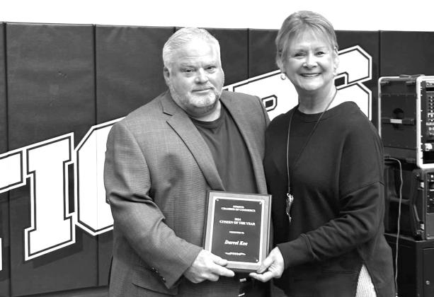 Last year’s winner Julie Bivin (right) presents Darrell Kee (left) with the Citizen of the year Award. Photo/Stroud Chamber of Commerce