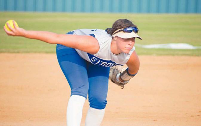 Stroud senior Jadyn Young, above, was named the 66 Conference MVP and the District 2A-7 Pitcher of the Year. Photo/Chelsea Weeks. Below, Meeker seniors Katlin Alford, Callie Sellers, Icle Brewer, Kaycee Babek and Katy Buxton were named to the All-District 3A-2. Babek and Buxton were also named to the All-Conference and All-Region teams. Photo/Brian Blansett