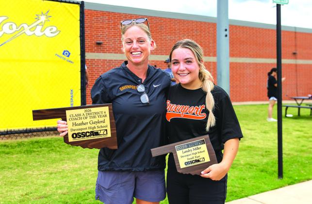Davenport Coach Heather Gaylord, who is the Class A District 4 Coach of the Year, with Landry Miller. Photo/Rick Hester