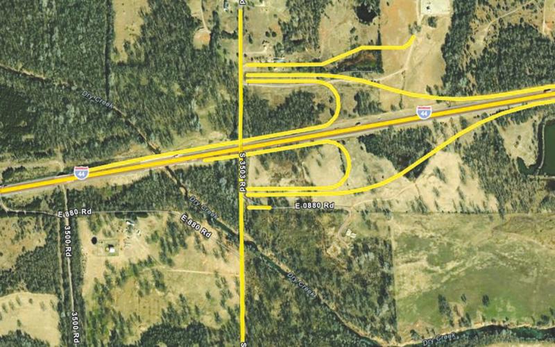 On the left is a rendering of the new on and off ramps set to be built at Chandler, with the project to start this summer. On the right, is the proposed Davenport Interchange, which will connect the town of Davenport to the Turner Turnpike. Photos/Access Oklahoma