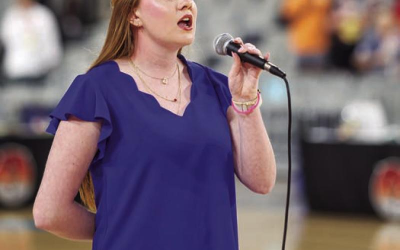 Stroud was represented at the state finals, as senior Audrey Chace, who sang the national anthem before the championship game between Millwood and Roland Saturday evening. Photo/Mario Holland