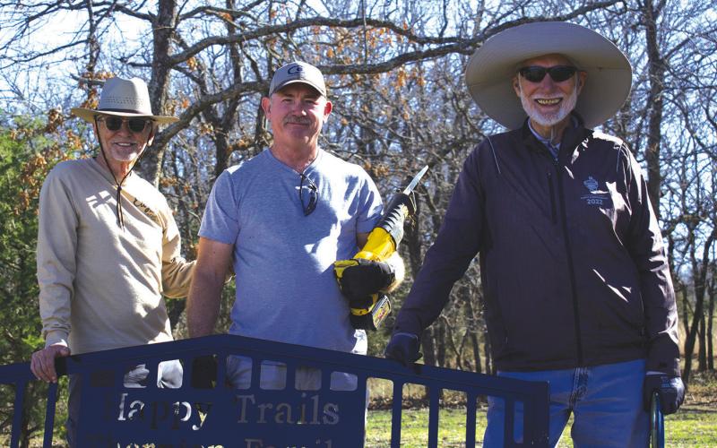 Richard Thornton, Jeff Rush and Gene Kouba stand on The Nest Disc Golf Course. Photo/Emily Kalka