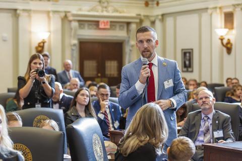 Rep. Jim Shaw, R-Chandler, speaks in the Oklahoma House of Representatives last week after he was sworn in to office. His district includes Lincoln County and portions of Logan and Payne counties. Shaw took his oath of office, administered by Oklahoma Supreme Court Vice Chief Justice Dustin P. Rowe, in the House chamber alongside 98 other representatives. Photo/provided