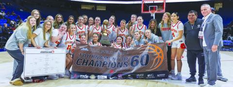 Dale’s Lady Pirates pose after winning the Tournament of Champions last week. The DLPs, ranked No. 1 in Class 2A and10-1 going into Tuesday night’s game with Jones, beat Class 5A Carl Albert and Class 6A powers Bixby and Union. Photo/Rick Hester