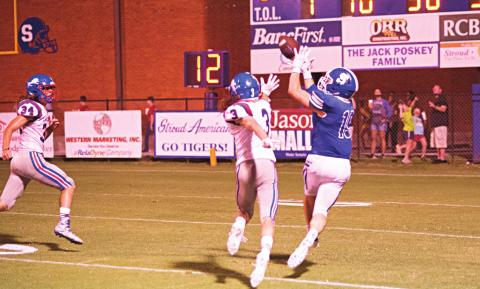 Pictured above, Stroud Senior Matthew Beck, who won the Stroud Senior of the Year, catches a touchdown pass in the opening game of the 2019 season against the Chandler Lions. Photo/Brian Blansett.