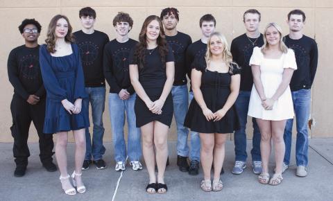 The Chandler basketball homecoming court is (from left to right) T.J. Thompson, Shylee Almand, Caden Spirlock, Cylan Robinson, Payslee Massengale, Jaydan Denson, Scotty Ray, Rylee Capps, Zaedyn Hankins, Ruthie Capps and Braiden Findley. Homecoming will be next Tuesday at 6 p.m. prior to the Lions’ games with Meeker. Photo/ Brian Blansett