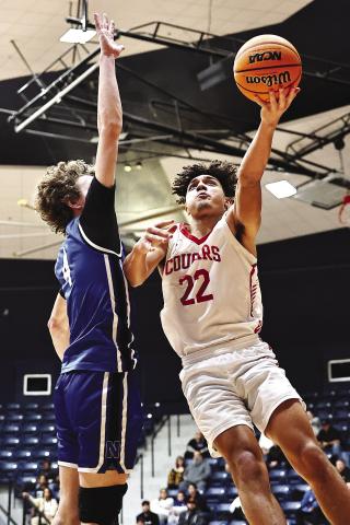 North Rock Creek’s Caleb Hawkins lays in a bucket for the Cougars in the area finals last week. Photo/Sheryl Gowin